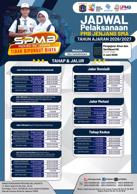 Jadwal Pelaksanaan Penerimaan Murid Baru Jenjang SMA Tahun Ajaran 2026/2027