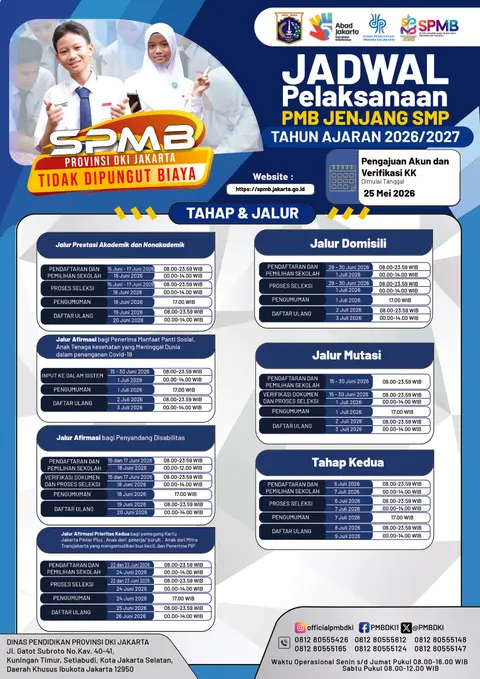 Jadwal Pelaksanaan Penerimaan Murid Baru Jenjang SMP Tahun Ajaran 2026/2027