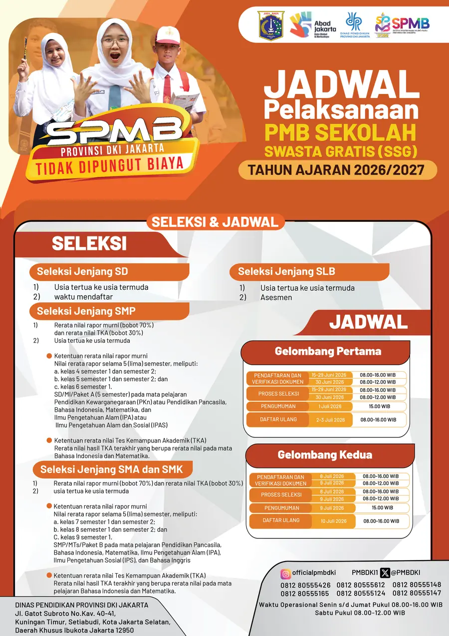 Jadwal Pelaksanaan Penerimaan PMB Sekolah Swasta Gratis (SSG) Tahun Ajaran 2026/2027 — foto 1
