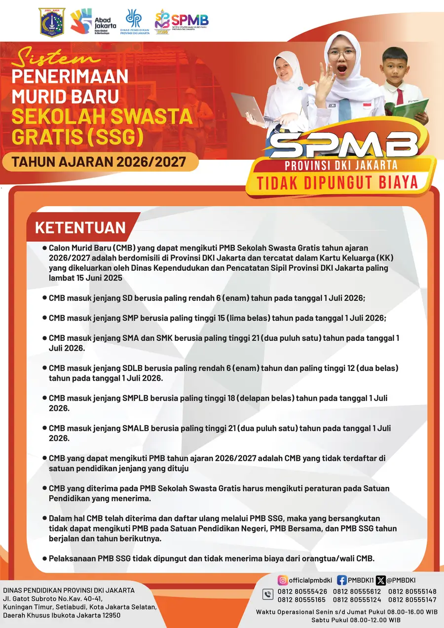 Penerimaan Murid Baru Sekolah Swasta Gratis (SSG) Tahun Ajaran 2026/2027 — foto 1