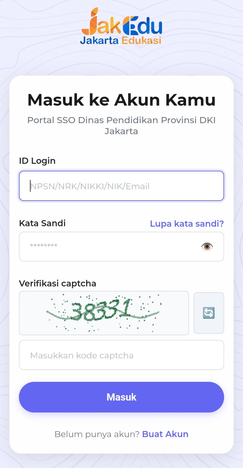Layar login JakEdu Jakarta Edukasi — Masuk ke Akun Kamu